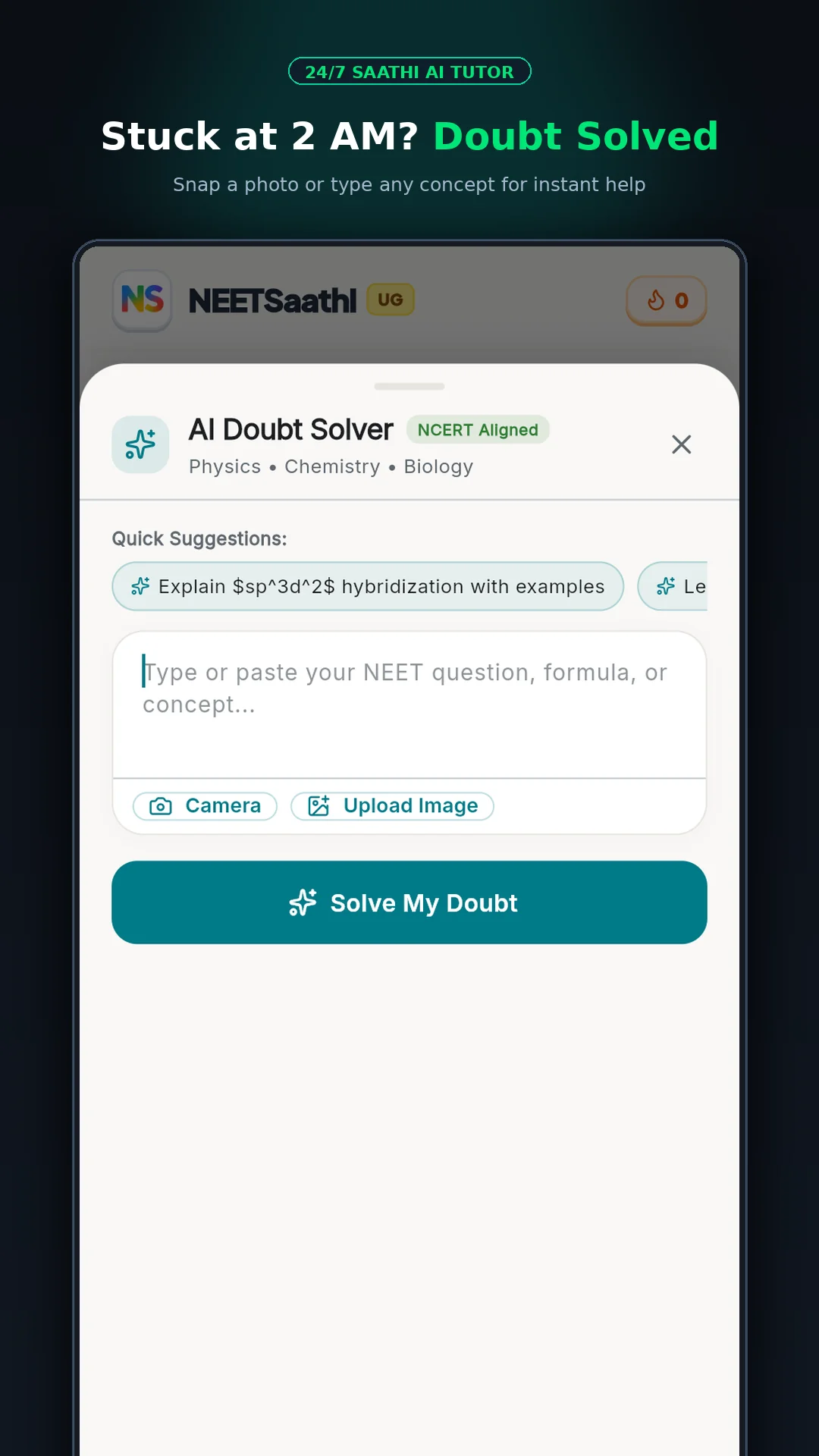 Saathi AI Step-by-Step Doubt Breakdown Screen